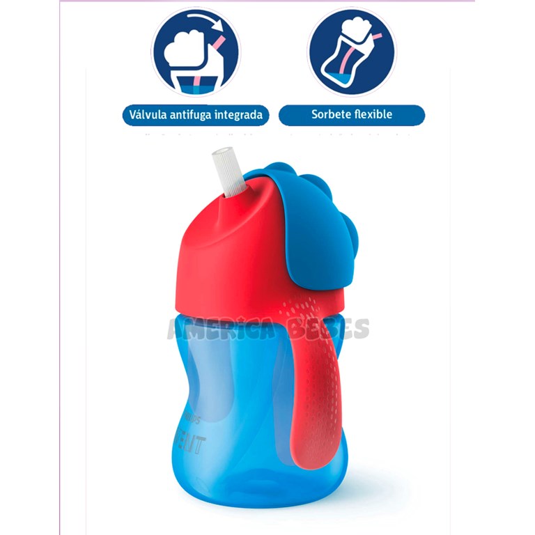Vaso con sorbete flexible nene. 200Ml. +9m. Diseño de válvula antifuga para evitar derrames. Avent Philips.