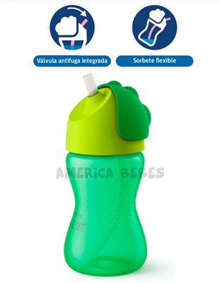 Vaso con sorbete flexible nene 300ML. iseño de válvula antifuga para evitar derrames. 12M+. Avent Philips.