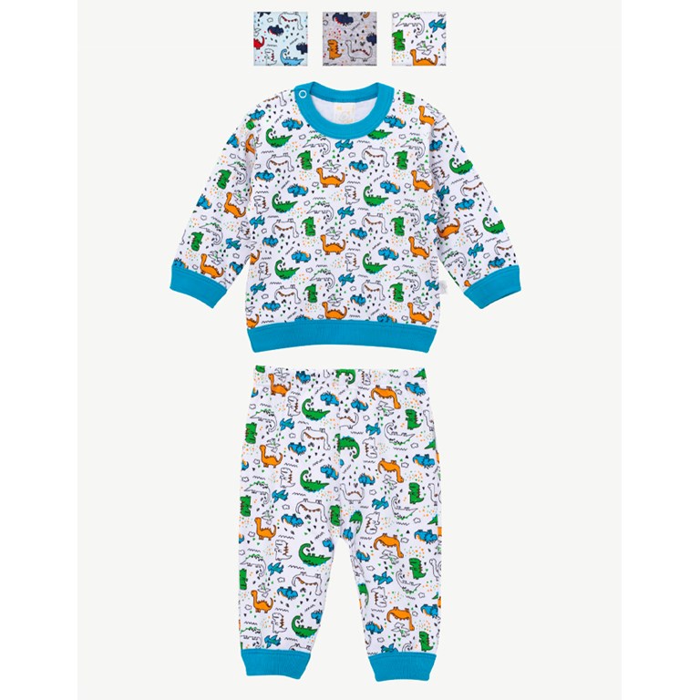 Pijama Bebe M/L Estampado dinos. Colores surtidos. Naranjo.