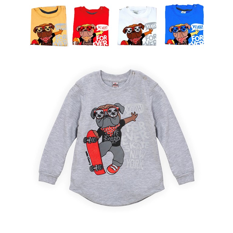 Remera M/L bebe perro skater. Colores surtidos. Wild Cherry