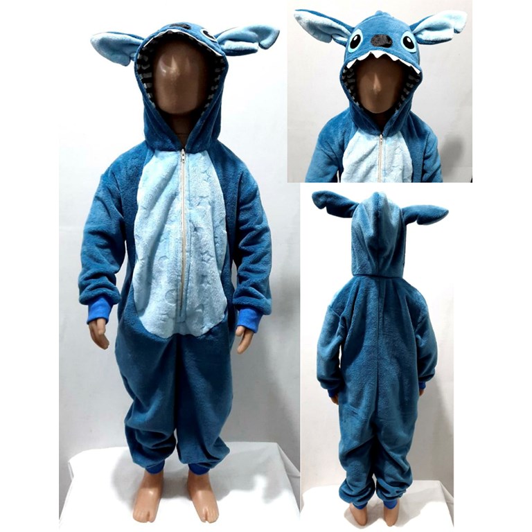 Pijama Stitch Azul Entero Con Bolsillos Y Capucha Forrada Tres Talles 4 6 8 10 12 14 America Bebes