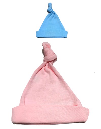Gorrito bebes con nudo Algodon. Colores: blanco-Celeste-Rosa.  Pilim.