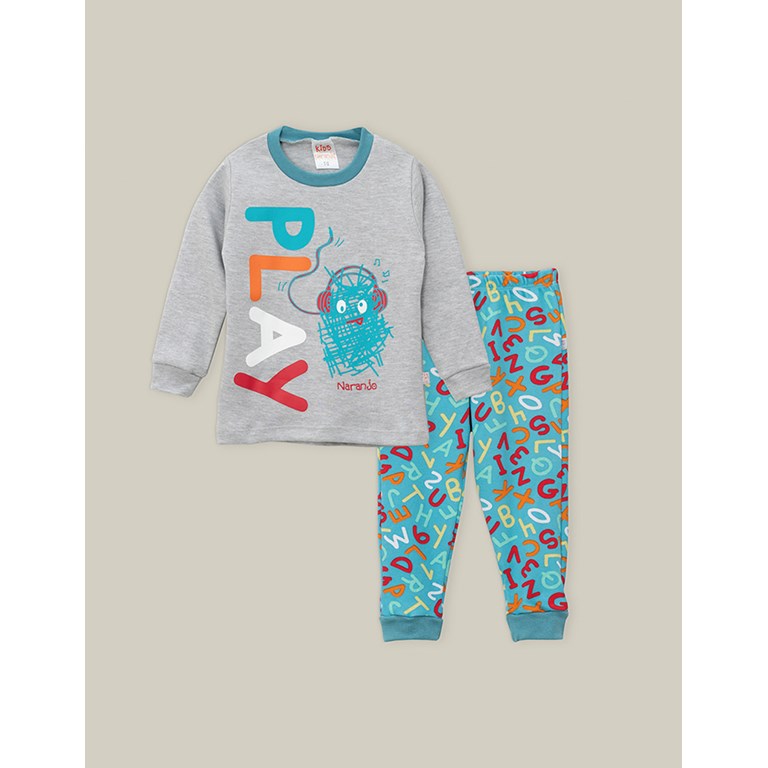 PIJAMA M/L LETRAS VARON. COLORES SURTIDOS. NARANJO