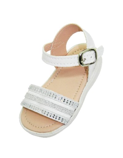 A554 BLANCO SANDALIA BEBA CON BRILLOS Y HEBILLA. PEPES BEBES