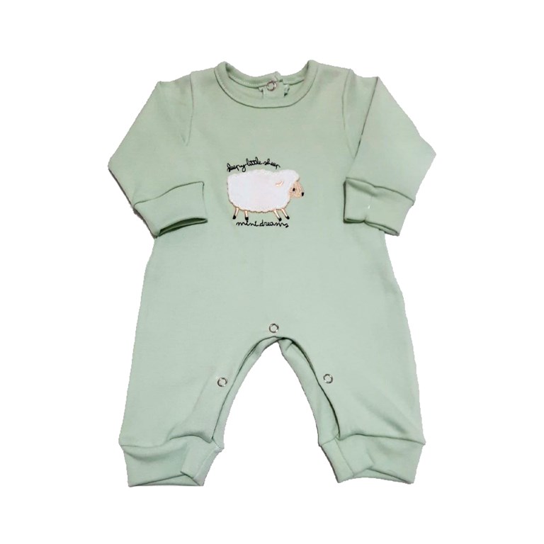 Enterito bebé en jacquard liso, con mangas japonesas y moño artesanal. Dreams