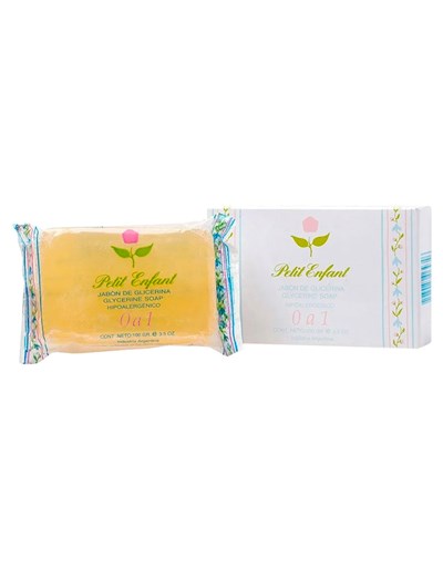 Jabón con glicerina x 100g. Toda la pureza y protección para la piel del recién nacido. Humectante y suavizante de la piel irritada. petit enfant