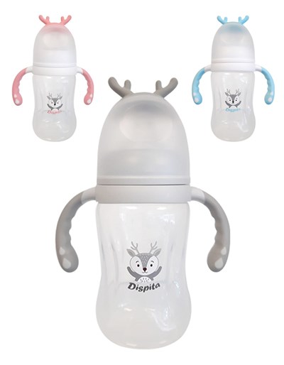 MAMADERA DE BOCA ANCHA RENO CON TETINA DE SILICONAS Y AGARRE ANTIDESLIZANTE x 250 ML DISPITA