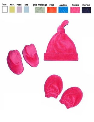SET AJUAR 3 PIEZAS PLUSH GORRITO MITON Y ESCARPIN PICOLO
