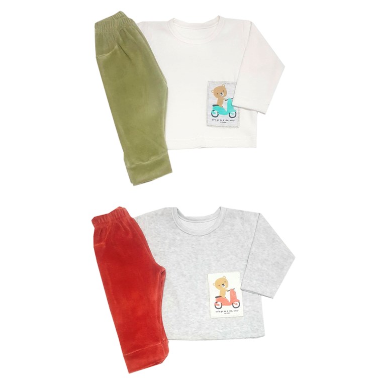 Conjunto de camiseta y pantalon combinados en interlock ciao bella beba dreams
