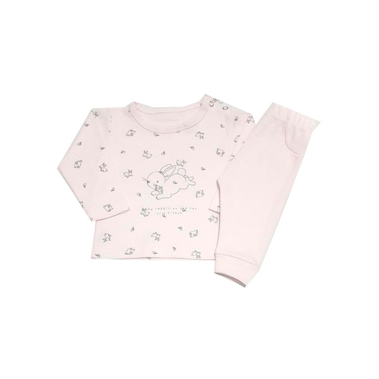 Conjunto de campera con capucha en interlock floreado logo bordado combinado con pantalon liso beba dreams