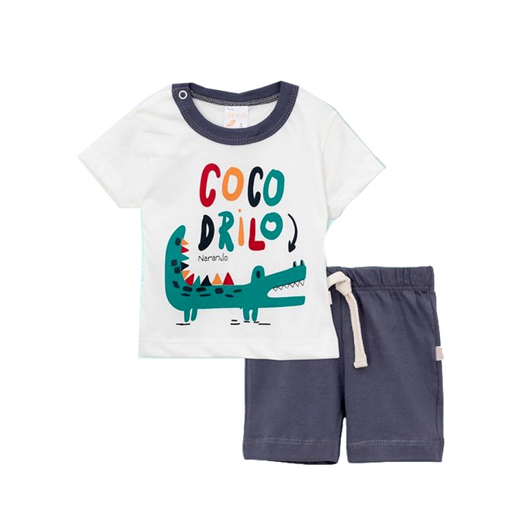 CONJUNTO BEBE REMERA M/C ESTAMPADA PALMERAS Y SHORT. NARANJO