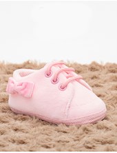 ZAPATILLA PLUSH ROSA BEBE CON MOÑO . GORDITOO.