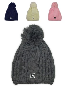 1151-3 GORRO TEJIDO LISO CON INTERIOR TELA DE CORDERITO POMPON MAC FLY