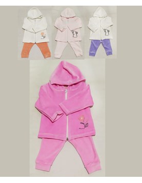 CONJUNTO PARA BEBA EN PLUSH CAMPERA CON CAPUCHA Y PANTALON BORDADO DREAMS