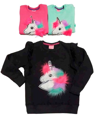 BUZO NENA FRISA CON VOLADOS Y ESTAMPA UNICORNIO CON PELUCHES POSTO5