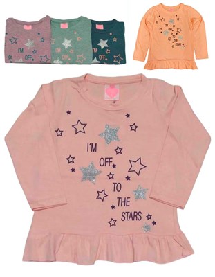 REMERA MANGA LARGA ALGODON CON VOLADOS PARA NENAS ESTAMPADA ESTRELLAS CON GLITTER POSTO5