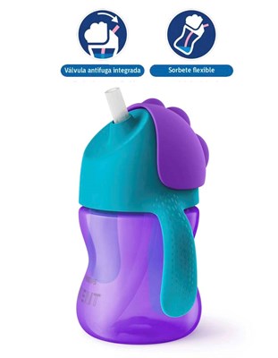 Vaso con sorbete flexible nena. 200Ml. +9m. Diseño de válvula antifuga para evitar derrames. Avent Philips.
