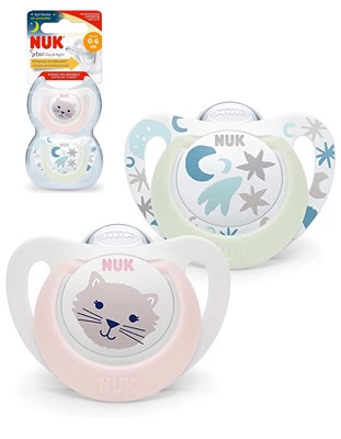 CHUPETE MODELO STAR DIA Y NOCHE GATO ROSA 0/6 MESES X 2 UNIDADES NUK