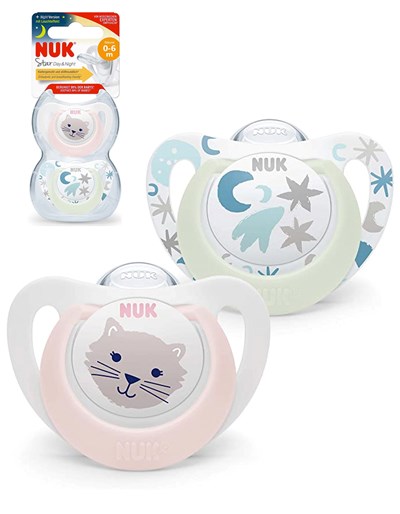 CHUPETE MODELO STAR DIA Y NOCHE GATO ROSA 0/6 MESES X 2 UNIDADES NUK