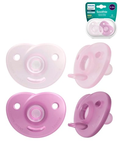 PROMO 10% OFF SET 2 CHUPETES SOOTHIE ROSA 0/6 MESES ORTODONTICO AVENT