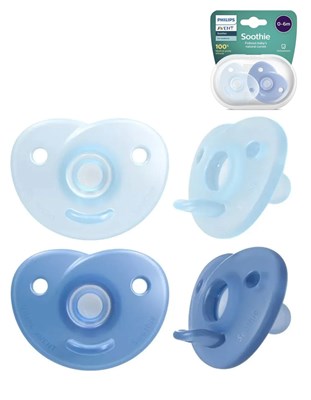 PROMO 10% OFF SET 2 CHUPETES SOOTHIE AZUL 0/6 MESES ORTODONTICO AVENT