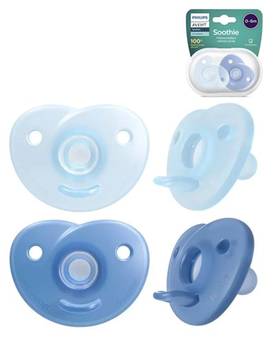 PROMO 10% OFF SET 2 CHUPETES SOOTHIE AZUL 0/6 MESES ORTODONTICO AVENT