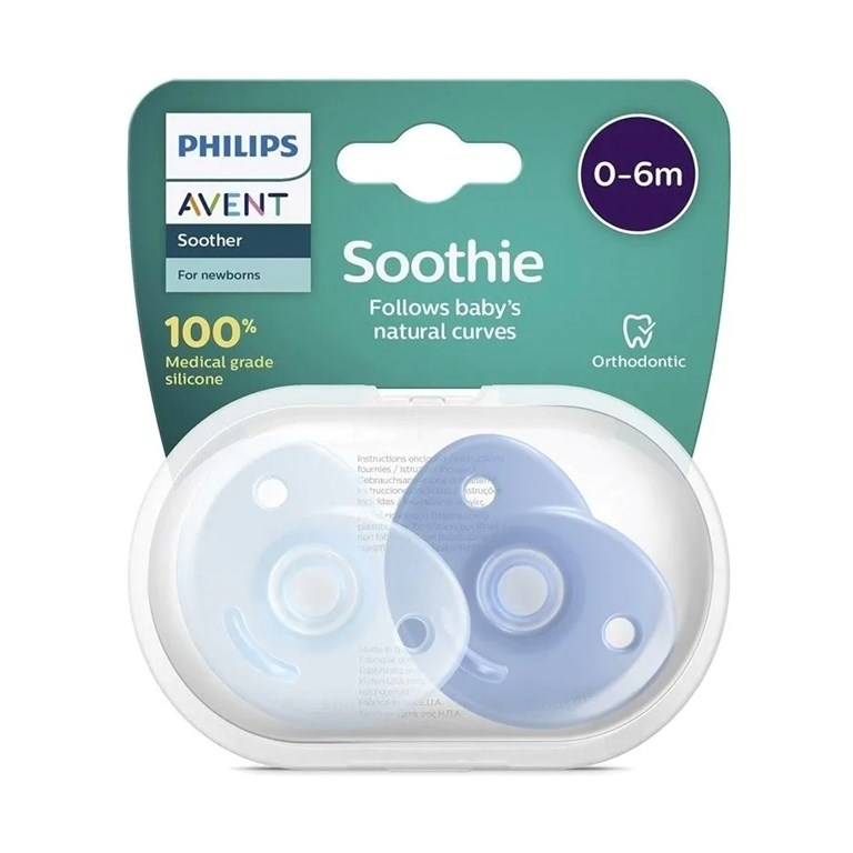 SET 2 CHUPETES SOOTHIE AZUL 0/6 MESES ORTODONTICO AVENT