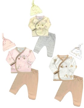 SET AJUAR 3 PIEZAS BATITA PANTALON CON GUANTE Y GORRITO CONEJOS PICCOLO