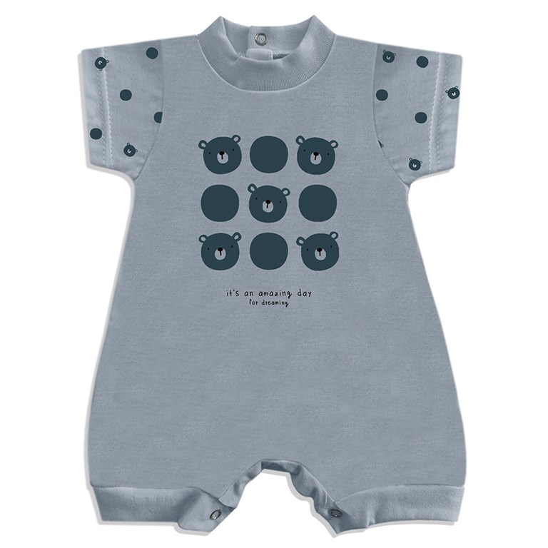 Enterito BB frisa, estampa central, combinado con rayado, sin pie, varón. Dreams