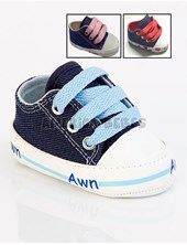 Zapatilla bebe jean c/cordón. Colores surtidos. Arwin.