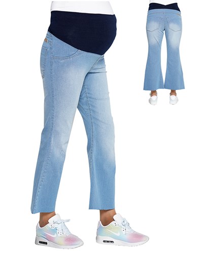 PANTALON DE JEAN OXFORD CORTO CELESTE CON FAJA ALTA PARA EMBARAZADAS QUE SERA