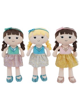 MUÑECA DE TELA 19' CON VESTIDITO COMBINADO WOODY TOYS
