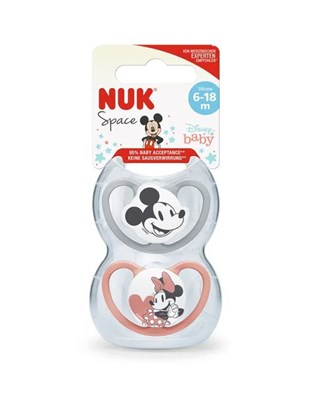 PROMO 45% OFF SET X2 CHUPETES LINEA SPACE T2 ESTAMPADOS MICKEY MOUSE ROJO Y GRIS 6-18M DISNEY
