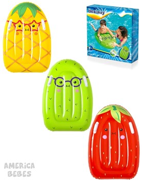 A42049 BARRENADOR INFLABLE FRUTAS SURTIDO 84 x 56 cm Contenido: 1 flotador para montar + parche de reparación BESTWAY