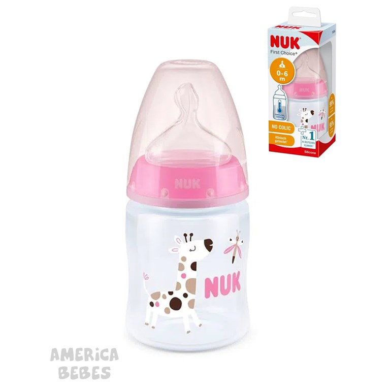 MAMADERA 0/6 MESES  150 ML CON CONTROL DE TEMPERATURA Y ESTAMPADA JIRAFAS NUK