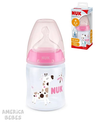 PROMO 30% OFF MAMADERA 0/6 MESES  150 ML CON CONTROL DE TEMPERATURA Y ESTAMPADA JIRAFAS NUK
