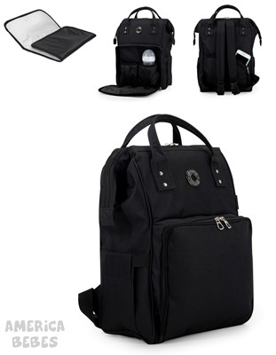 A370 MOCHILA MATERNAL MODELO INTI NEGRA INTERIOR IMPERMEABLE, BOLSILLOS PORTA MAMADERAS CAMBIADOR IMPERMEABLE DE 50X30 CM LAS FLORITAS