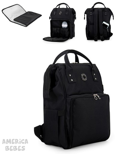 A370 MOCHILA MATERNAL MODELO INTI NEGRA INTERIOR IMPERMEABLE, BOLSILLOS PORTA MAMADERAS CAMBIADOR IMPERMEABLE DE 50X30 CM LAS FLORITAS
