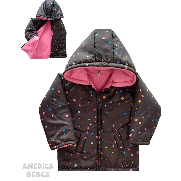 CAMPERA CON CAPUCHA PARA BEBA ESTAMPADA ESTRELLAS CON INTERIOR FORRADO POLAR LABENDEL (OFERTA PEQUEÑA MARQUITA EN LA ESPALDA)