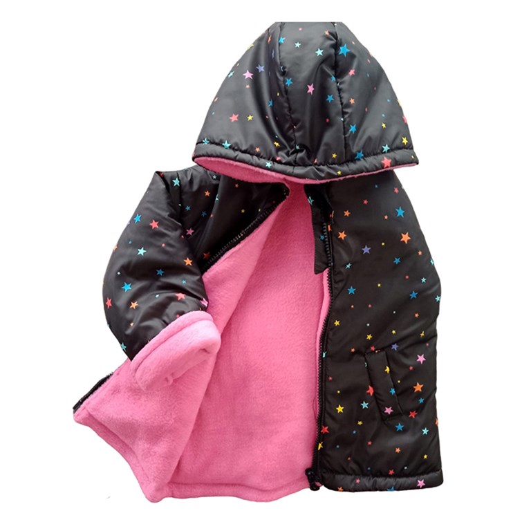 CAMPERA CON CAPUCHA PARA BEBA ESTAMPADA ESTRELLAS CON INTERIOR FORRADO POLAR LABENDEL (OFERTA PEQUEÑA MARQUITA EN LA ESPALDA)