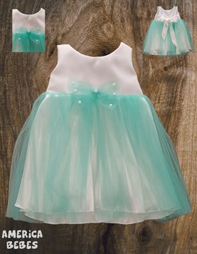 A2 NENA BLANCO Y AQUAMARINE VESTIDO PARA CORTEJO SIN MANGAS EN RASO ITALIANOBLANCO Y ROSA FALDA DE TUL