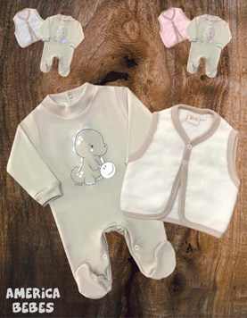 CONJUNTO 2 PIEZAS ENTERITO LARGO CON CHALECO FLEECE ESTAMPA DINOSAURIOS PICOLO