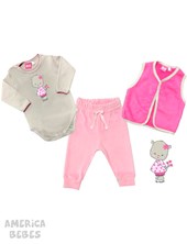 CONJUNTO 3 PIEZAS BODY CHALECO Y PANTALON DE PLUSH OSITA Y CORAZON PICCOLO