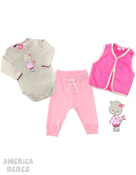 CONJUNTO 3 PIEZAS BODY CHALECO Y PANTALON DE PLUSH OSITA Y CORAZON PICCOLO